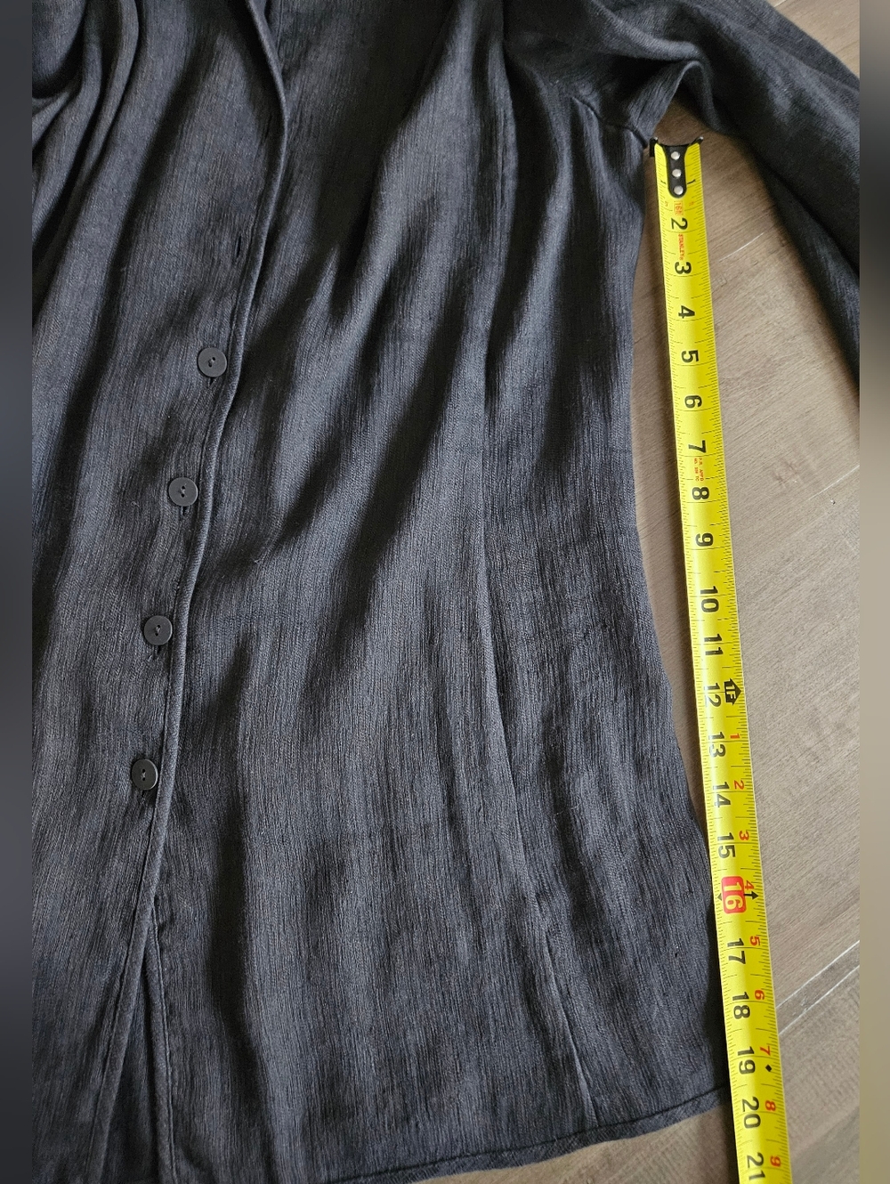 Eileen Fisher Womens Linen Blend Button Up Shirt Black Long Sleeve Tunic Large - Picture 7 of 10